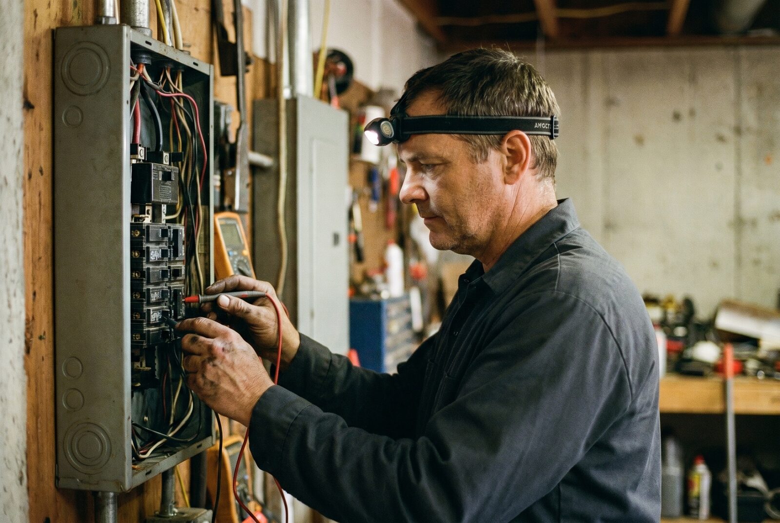 Electrical contractor at work